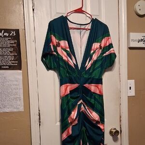 SHEIN Teal and Pink Tropical Dress